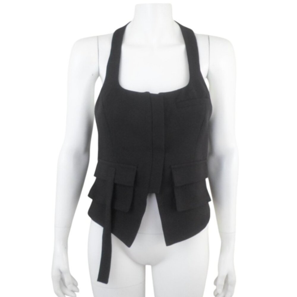 FORE Black Halter Vest Hidden Zip Front Utility Style Flap Pockets